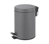 Novel Solutions Innoteck Essentials Round Colour Coated Pedal Bin 3L Dustbin Size 26x17cm for Kitchen and bathroom, Matt Grey, Powder Coated Steel, 3 Litre
