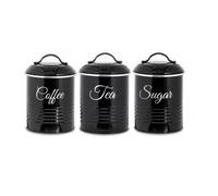 Innoteck Essentials Tea, Coffee, Sugar Set Of 3 Canister In High Gloss Black., Black