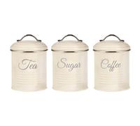 Innoteck Essentials Tea, Coffee, Sugar, Canister Set - Easy to Open Airtight Lids - Storage Tin for Your Tea, Sugar, and Coffee - Set of 3 Canisters Cream