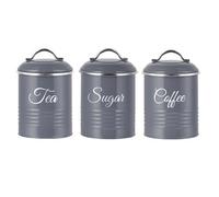 Innoteck Tea Coffee Sugar Canister Set - Set of 3 Kitchen Canister Sets with 1.3L Capacity, Food-Grade Metal Kitchen Food Storage with Airtight Lids, Tea Coffee & Sugar Tins for Organising, Dark Grey