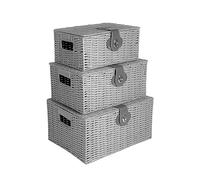 Innoteck Essentials Wicker Woven Storage Baskets Hamper Box with Lid Set of 3 - Decorative Kitchen Bathroom Hamper - Portable Basket with Handle - Ideal for Home/Office & Gifts Hamper (Grey)
