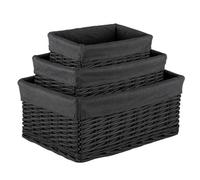 Innoteck Essentials Wicker Storage Baskets With Cloth Lining(set Of 3) - Black., Black