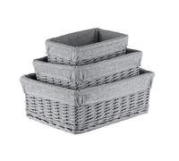 Innoteck Essentials Wicker Storage Baskets With Cloth Lining(Set Of 3) - Grey.