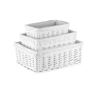 Innoteck Essentials Wicker Storage Baskets With Cloth Lining(Set Of 3) - White.