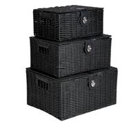 Innoteck Essentials Wicker Woven Storage Baskets With Lid (Set Of 3) - Black.