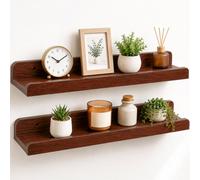 Innoteck Floating Wall Shelf 60Cm With Raised Front Set Of 2 Walnut