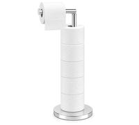 Innoteck Freestanding Toilet Roll Holder with Spare Roll Storage, L Shaped Toilet Paper Holder Stand, Floor Standing Bathroom Tissue Roll Storage, Holds Up to 5 Rolls (Chrome)