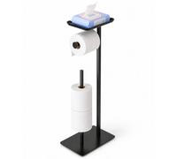 Innoteck Freestanding Toilet Roll Holder With Storage And Top Shelf Black