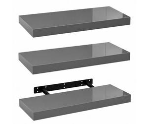 Innoteck Grey High Gloss Floating Shelf Rectangular 60Cm Modern Wall Mounted Shelf Pack Of 3