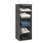 Innoteck Hanging Wardrobe Organiser 5 Shelf Grey Linen Fabric 90Cm Tall