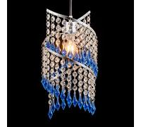 Innoteck Spiral Blue Droplet Pendant Light Shade - Polished Chrome Frame with Clear & Blue Acrylic Crystal Beads, Easy-Fit Non-Electrical Ceiling Lampshade for Bedrooms, Hallways & Dining Areas