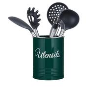 Innoteck Essentials Metal Utensil Crock Holder - Farmhouse Countertop Décor - Utensil Pot - Kitchen Utensil Storage Caddy Organizer - Non-Slip - For spoons, spatulas, forks, knives (Green)