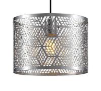 Innoteck Modern Cube-Pattern Chrome Metal Drum Lampshade - Decorative Cut-Out Design - for Ceiling Pendant & Floor Lamp - Fits E27 Holders with B22 Adaptor [Energy Class A++]