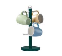 Innoteck Mug Tree - Stainless Steel Green Colour Coated Cup Stand - With Six Hooks - Display Stand for Kitchen - Mug Hanging Rack with Anti-Slip and Weighted Base - Storage Unit
