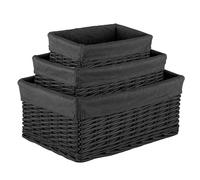 Innoteck Essentials Wicker Storage Baskets With Cloth Lining(Set Of 3) - Black.