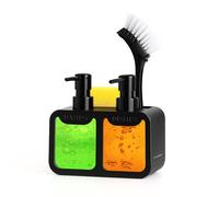 Innoteck Sink Organiser Set - Dual Soap Dispenser with Built-in Sponge Holder, Storage Rack, Non-Slip Feet & Removable Drip Tray - Includes Funnel (350ml + 350ml Capacity)