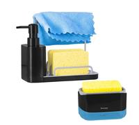 Innoteck Sink Organiser Set - Dual Soap Dispenser with Built-in Sponge Holder, Storage Rack, Non-Slip Feet & Removable Drip Tray - Includes Funnel (370ml + 350ml Capacity)