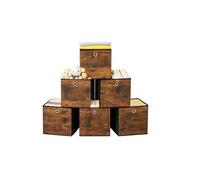Innoteck Storage Box Set of 6 Foldable Fabric Storage Bins with Handles, Rustic Brown Non-Woven Fabric, Durable Cubic Storage Boxes for Clothes, Toys, Books, Wardrobe Organisation, 30x30x30 cm