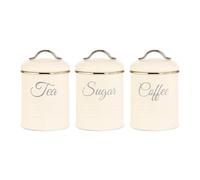 Innoteck Essentials Tea, Coffee, Sugar, Canister Set - Easy to Open Airtight Lids - Storage Tin for Your Tea, Sugar, and Coffee - Set of 3 Canisters Cream