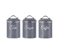 Innoteck Tea Coffee Sugar Canister Set - Set of 3 Kitchen Canister Sets with 1.3L Capacity, Food-Grade Metal Kitchen Food Storage with Airtight Lids, Tea Coffee & Sugar Tins for Organising, Dark Grey