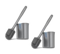 Innoteck Toilet Brush & Holder Set 2 Pack, Silicone Brush, Black & Blue | 2 Holders, Wall Mounted or Freestanding, 360° TPR Bristles & Quick-Dry Base