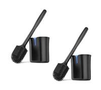 Innoteck Toilet Brush & Holder Set 2 Pack, Silicone Brush, Black & Blue | 2 Holders, Wall Mounted or Freestanding, 360° TPR Bristles & Quick-Dry Base
