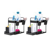 Innoteck Under Sink Organiser with 4 Hooks and 2 Cups - Stylish Black 2-Tier Storage Solution with Slide-Out Design for Kitchen and Bathroom, Dimensions H40xL39xD30cm (Pack of 2)