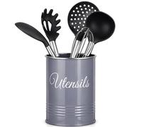 Innoteck Utensil Holder, Metal Kitchen Utensil Pot & Cutlery Holder, Grey | Kitchen Utensils Holder, Wide Opening, Non-Slip Base & Easy-Clean Finish