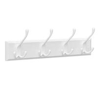 Innoteck Wall-Mounted Coat Rack with 4 Dual Metal Hooks - White MDF Base, Durable Zinc Alloy, Easy Installation, Space-Saving Entryway & Hallway Organizer for Coats and Bags, 40x9x7 cm