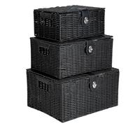 INNOTECK Wicker Storage Basket Set with Lids, Black, 3-Piece