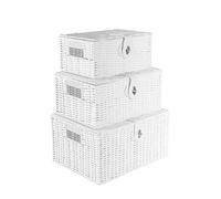 Innoteck Essentials Wicker Woven Storage Baskets With Lid (Set Of 3) - White.