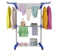 Innotic 3 Tier Clothes Airer Drying Rack Large Rolling Stainless Clothes Horse Laundry Drying Racks for Indoor Outdoor, Blue + Grey