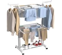 Innotic 3 Tier Clothes Airer Drying Rack Large Rolling Stainless Clothes Horse Laundry Drying Racks for Indoor Outdoor, White + Grey