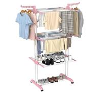 Innotic 4-Tier Clothes Drying Rack, Foldable Bottom Clothes Airer, Stainless Steel Clothes Drying Rack, Easy To Assemble, Large Clothes Airer With Casters, Suitable For Indoor And Outdoor Use Pink
