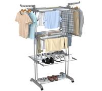 Innotic 4 Tier Clothes Drying Rack, Foldable Laundry Drying Rack Stainless Steel Clothes Airer Easy Assembly, Large Clothes Horses Rack with Casters for Indoor Outdoor, Grey