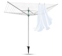 Innotic 56M Rotary Washing Line 4 Arm,Stainless Steel,Waterproof and Rustproof - Adjustable Height-Clothes Airer Outdoor, Garden Clothesline-with Floor Cover and Floor Spikes (white)
