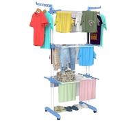 Innotic Airer Clothes Drying Rack 4 Tier Collapsible Rolling Stainless Laundry Dryer Hanger with Casters for Indoor, Baby Blue