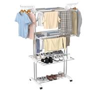 Innotic Airer Clothes Drying Rack, 4-Tier Foldable Clothes Hanger Horses Indoor Outdoor, Stainless Steel Laundry Dryer Stand with Casters