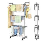 Innotic Airer Clothes Drying Rack, 4 Tier Laundry Drying Rack with Foldable Base, Large Rolling Stainless Clothes Horse for Indoor Outdoor, Grey