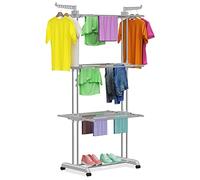 Innotic Clothes Drying Rack, Stainless Steel Oversized 4-Tier Collapsible Rolling Drying Rack Clothing Folding Laundry Drying Rack Stand Indoor/Outdoor with Side Wings and Casters Gray White (Grey)