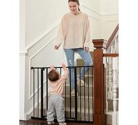 InnoTruth 28.9-42.1" Wide Baby Gate for Stairs, 30" Tall Dog Gates for Doorways Expandable One-Hand Open, Easy Walk Through Dual Lock Metal Pet Gates for Dogs, Black-Family & Mom's Choice Award Winner
