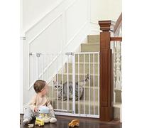 InnoTruth 28.9-42.1" Wide Baby Gate for Stairs & Doorways, 30" Tall Pressure Mounted Dog Gates for Stairs Expandable One-Hand Open, Easy Step Walk Through Dual Lock Metal Pet Gates for Dogs, White