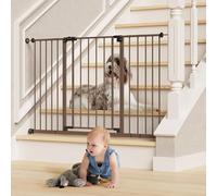 InnoTruth 28.9-49" Baby Gate for Doorways, 30" Tall Extra Wide Doggy Gates for Stairs, One-Hand Opening, Easy Walk Thru Dual Lock Dog Gates for Stairs, Kitchen, Balcony, Easy Install Kid Gate,Brown