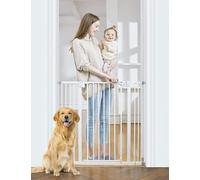 InnoTruth 29-39.6”Baby Gate for Stairs,36" Extra Tall Dog Gate for The House,Dual-Lock Safety and One Hand Opening Design,Kid Gate for Doorways,Kitchen,Room,Wall-Friendly Pressure Mounted, Pure White