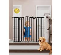 InnoTruth Baby Gate 29-39.6" Wide, 30" Tall Dog Gate for Stairs and Doorways, Pressure Mounted Metal Pet Gate with Dual Lock, Easy Walk-Through and Expandable Design, Black