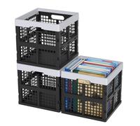Innouse 18 L Plastic Storage Crate, Square Folding Storage Box, Black, 3 Pack