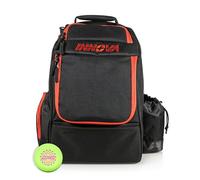 Innova Adventure Pack Disc Golf Backpack - Holds 25 Discs - Includes Mini, Disc Golf Bag (Black/Scarlet)
