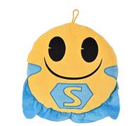 Innova Y08597 Emoji Super Hero Cape Cushion with Photo Slot, Blue, Suede, Yellow/Black, 30 x 30 x 6 cm