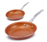 Innovacook Duo - Pack Copper Ceramic Frying - Pack 20cm and 22cm, Long Lasting Pan, Innovative Cookware, Double Layer Coating Pan, Suitable for All Cooking hobs, Copper Style - Orange