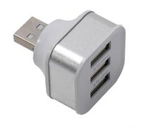 Innovative Design 3 Port USB Charger Adapter Supporting Multiple Device Connections (Silver)